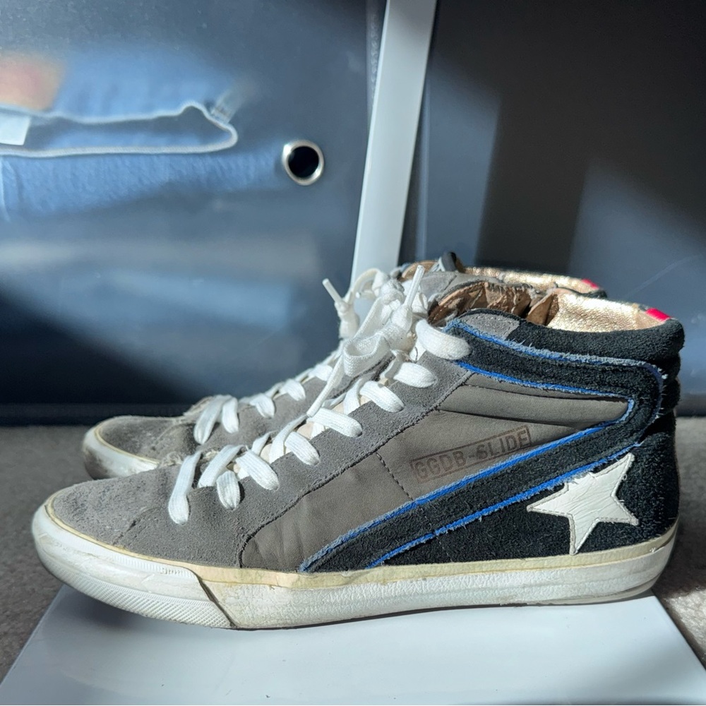 Golden Goose Slide Hi-Top Sneakers Taupe/Black/Blue/Red Partial Resole EUR 39 - Picture 4 of 16